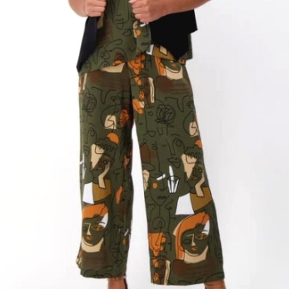 NEW Milk & Honey Abstract Picasso Print Wide Leg Pants High Rise M Artsy Trendy - Picture 1 of 16